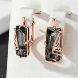 14 Karat Gold Filled Square Grey AAA Zircon Crystal Long Drop Luxury Earrings For Women