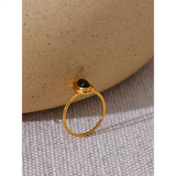18K Gold Plated Fashion Natural Stone Stainless Steel Oval Thin Chic Ring for Women