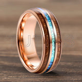 Dome Polishing Three Grooves Hawaiian Koa Wood Abalone Shell Inlay 8mm Tungsten Ring
