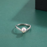 Elegant Silver Ring with Natural White Pearl Sparkling AAA Zircon Diamonds