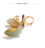 18K Gold Plated New Design Brown Green Beige Resin Geometric Stainless Steel Ring