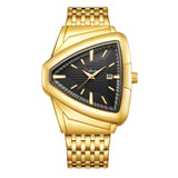 New Men's Watches Triangle Design Personality Top Brand Luxury Fashion Stainless Steel Golden Quartz Wristwatch
