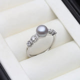 Genuine Pink/Black/White/Purple/Grey Pearl AAA Zircon Diamonds Silver Rings