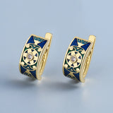 Vintage 18KGP Flower Shape Handmade Enamel Elegant Geometric Earrings