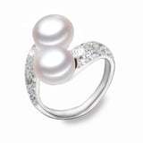 Luxury Real Pink Black White Purple Double Pearl AAA Zircon Diamonds Silver Rings