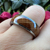 Whiskey Barrel Oak Wood Inlay Domed Polished Tungsten Engagement Wedding Rings