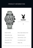 PLAYBOY Top Brand Fashion Watch for Men Leather Strap  High Quality Casual Waterproof Luxury Quartz Men's Watches