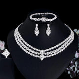 New Famous Brand 4PCS Shiny White AAA+ Zircon Diamonds 3 Layers Luxury Bridal Wedding Jewellery Set For Women - The Jewellery Supermarket