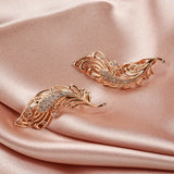 New Luxury 14K Filled Rose Gold Feather Shape Drop Earrings with AAA Zircon Diamonds Setting Fine Jewellery