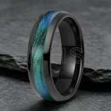 Dome High Polished Inlaid Gunmetal-Green Flow Sand 6mm 8mm Tungsten Carbide Rings