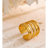 18K Gold Plated Stainless Steel Layered Wide Geometric Charm Open Ring Fashion Jewellery