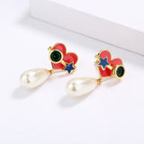 Exquisite Handmade Enamel Red Love Heart Zircon Crystal High-quality Earrings