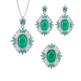 New Trendy 10*14mm Lab Emerald Gemstone Necklace Pendant Ring Earrings Luxury Fashion Fine Jewellery Set  - The Jewellery Supermarket