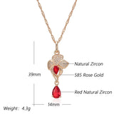 Luxury 14K Rolled Rose Gold Red Pomegranate Flower AAA Zircon Crsytals Necklace For Women - Retro Party Jewellery