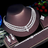 New Famous Brand 4PCS Shiny White AAA+ Zircon Diamonds 3 Layers Luxury Bridal Wedding Jewellery Set For Women - The Jewellery Supermarket