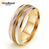 Mother Of Pearl Shell Rose Gold Guitar String Inlaid Dome Polished Tungsten Rings