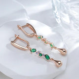 New Luxury 14K Filled Rose Gold Green AAA Zircon Crystal Leaf Long Dangle Earringss - Daily Fine Jewellery