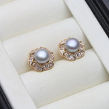 Art-Deco Inspired Real Multicolour Pearl AAA Zircon Diamonds Silver Stud Earrings