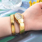 Amazing Luxury Zircon Diamond Dial Stainless Steel Quartz Wristwatch Fashion Snake Watch for WomenLady Dress Jewelry