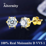 GRA Moissanite Diamonds S925 Sterling Silver 18K Gold Plated Stud Earrings