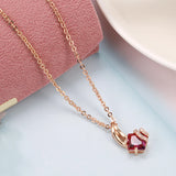 Trendy Flower Design Filled 14K Rose Gold Square Garnet Red AAA Zircon Crystals Necklace - Fine Jewellery