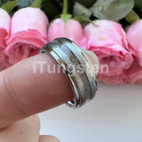 New Deer Antler Opal Stepped Special Brushed Finish Tungsten Ring for Men Women
