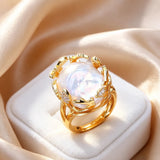 Luxury Beaded Design Freshwater Big Baroque Pearl Silver Gold Colour Cocktail Rings