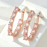 14 Karat Rolled Gold Shiny Pink AAA Zircon Crystals Long Drop Luxury Earrings For Women