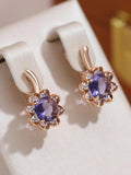 Luxury Round Purple Rolled Rose Gold of 14-Karat purity AAA Zircon Crystals Flower Drop Earrings for Women