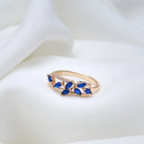 14K Gold Filled Leaf Shape Blue AAA Zircon Crystals Full Paved Multipurpose Fashion Rings