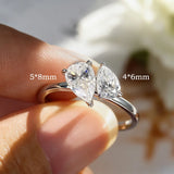 New Design Double Pear Cut VVS1 D Colour Moissanite Diamonds Silver Wedding Rings