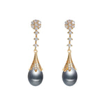 Classic Style Real Multicolour Pearl AAA Zircon Diamonds Long Drop Earrings