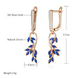 14 Karat Gold Filled Blue AAAl Zircon Crystals Leaf Shape Dangle Earrings For Women