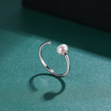 925 Sterling Silver Open Cuff Ring Natural White Pearl-Minimalist Jewellery
