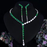 New Elegant Green AAA+Cubic Zirconia Diamonds Long Dangle Earrings Necklace Bridal Party Jewellery Set for Women - The Jewellery Supermarket