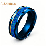 Blue Opal Gold Foil Inlay Domed Polished 6/8mm Tungsten Men Women Wedding Rings