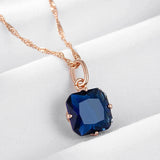 Admirable Rolled 14K Rose Gold Big Square Dark Blue AAA Zircon Crystal Necklace For Women - Fashion Jewellery