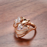 New Hyperbole Crystal Flower 14K Filled Rose Gold White AAA Zircon Diamonds Ring - Party Fashion Wedding Jewellery