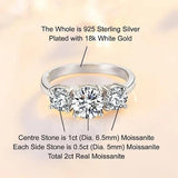 2/4 Carat Moissanite Diamonds 3-Row Ring, Fashionable Design, High-End Luxury Niche 925 Sterling Silver Jewellery