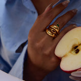 18K Gold ColorStainless Steel  Plated Finger Jewelry Zirconia Setting Creative Stacking Ring