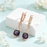 14 Karat Filled Gold Shiny Elegant Purple AAA Zircon Crystals Drop Earrings For Women