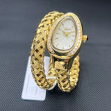 Luxury Lab Diamond Inlaid Gold Snake Braided Bangle Bracelet Ladies Watch