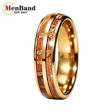 Double Groove Inlay Whiskey Wood, Domed High Polished Tungsten Carbide Rings