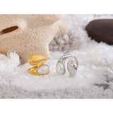 18K Gold Plated Stainless Steel Fashion Imitation Pearl or Tiger Eye Water Drop Elegant Ring
