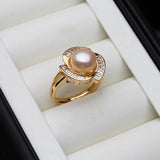 Luxury Flower Pink Black White Purple Grey Pearl AAA Zircon Diamonds Silver Rings