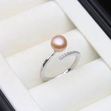 Charming Real Pink Black White Purple Grey Pearl AAA Zircon Diamonds Silver Ring