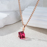 14K Gold Filled Cube Design AAA Zircon Crystal Red Stone Luxury Pendant And Necklace