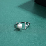 Elegant Real Pearl 925 Sterling Silver AAA Zircon Diamonds Open Geometric Ring