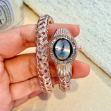 Snake Head Embellished Crystals Hollow-Out Woven Steel Bracelet Women's Watch