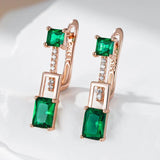 Latest Fashion Rolled 14K Rose Gold Green Square AAA Zircon Crystals Long Drop Earrings - Vintage Design Jewellery